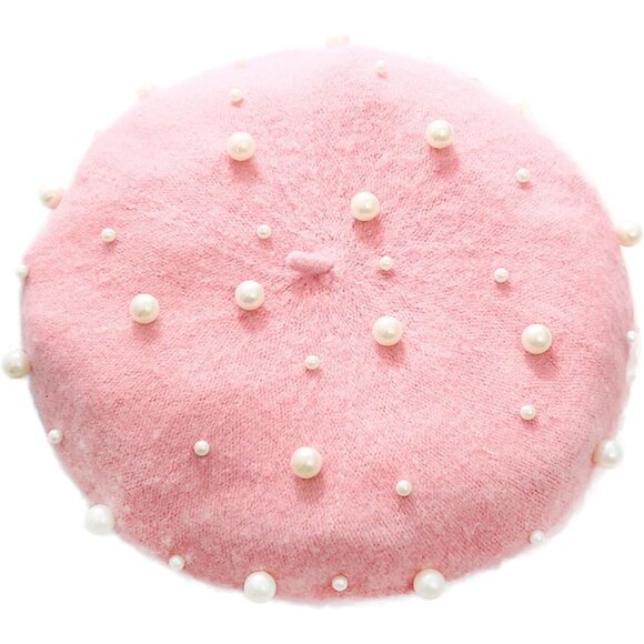 Women Pearl Beret Soft Wool Beanie Elegant French Artist Style Cap - Picture 1 of 7